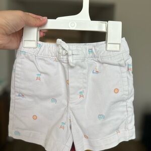 White Cotton Drawstring Shorts with Beach Print